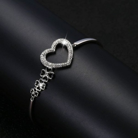 Austria Crystal Heart Bracelet For Women Four Leaf Clover Bangle Bracelet